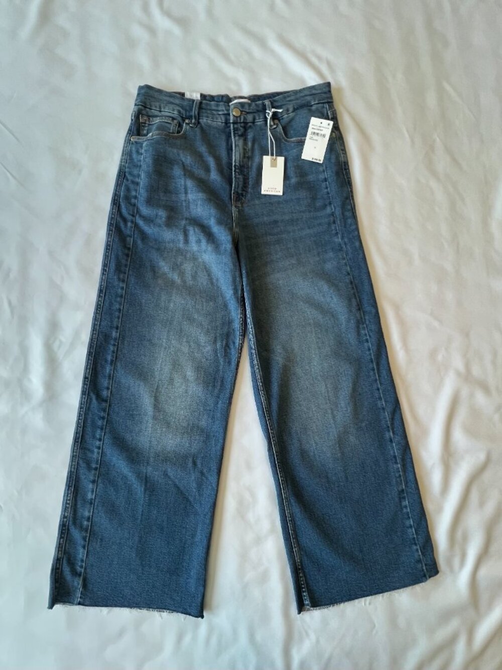 NWT Good American Size 12 Good Skate High Rise Cropped Loose Leg Jeans Raw Hem - Picture 4 of 16
